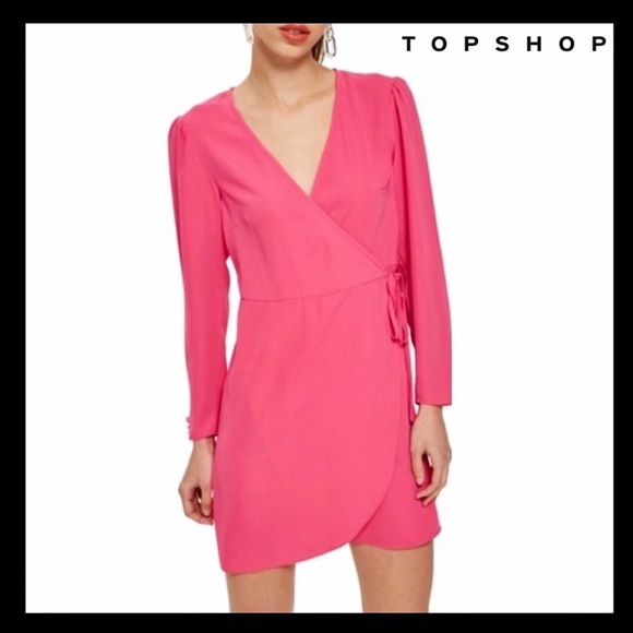 Topshop Dresses & Skirts - NEW TOPSHOP PINK CREPE WRAP MINI DRESS